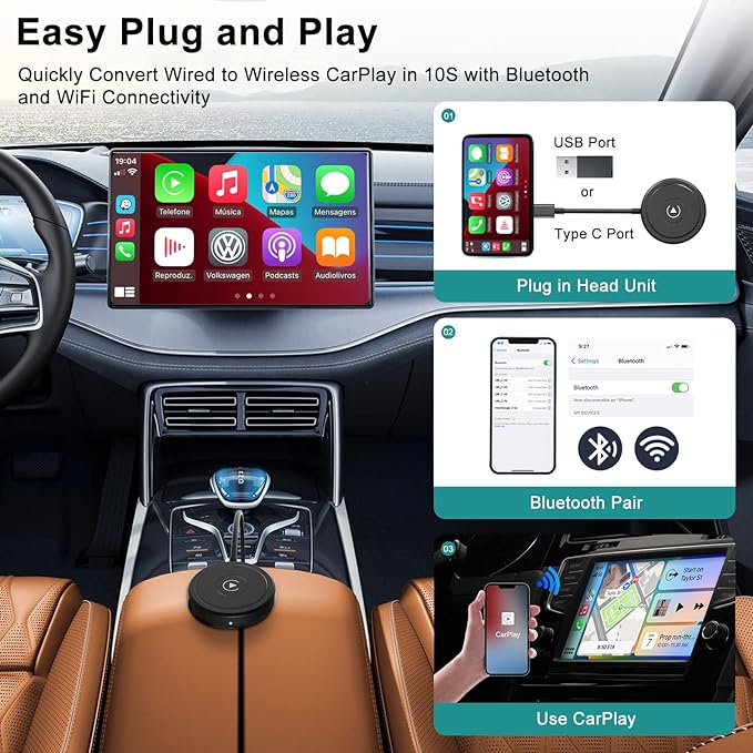 UWECAN iPhone Wireless CarPlay Adapter with USB Type C