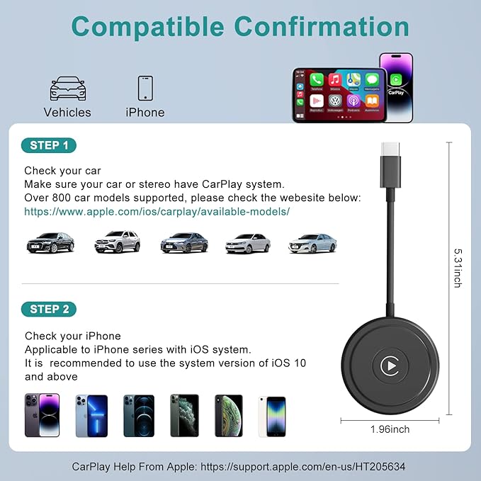 UWECAN iPhone Wireless CarPlay Adapter with USB Type C